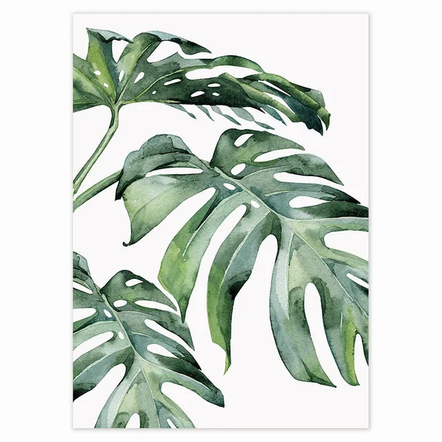Tropical Nordic Green Leaves Canvas Wall Art | Botanical Print