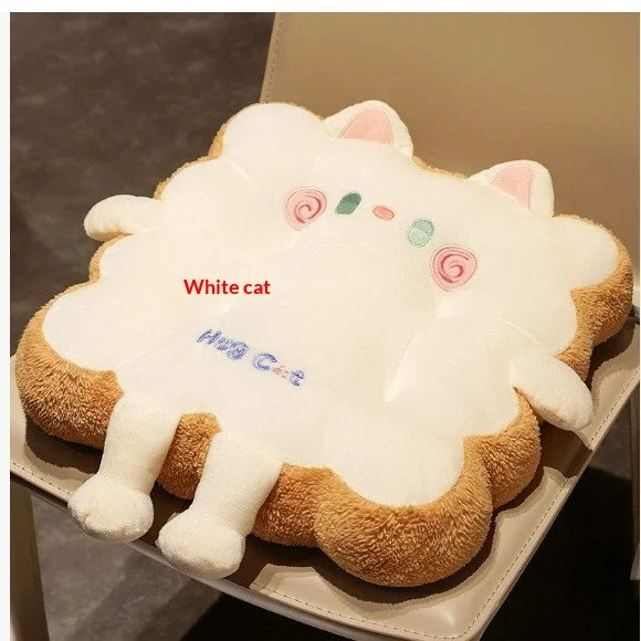 Toast Shaped Seat Cushion Memory Foam Office Chair Pad Orthopedic Comfort Floor Pillow for Home Classroom Tatami Window Seat Peaceful Pleasures Health and Wellness Hugging Cat White