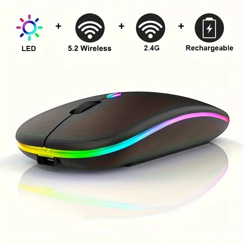Wireless Mouse Slim Bluetooth-compatible 2.4G Computer Mice Portable Rechargeable Cordless Mouse for iPad Laptop Desktop Peaceful Pleasures Health and Wellness Black