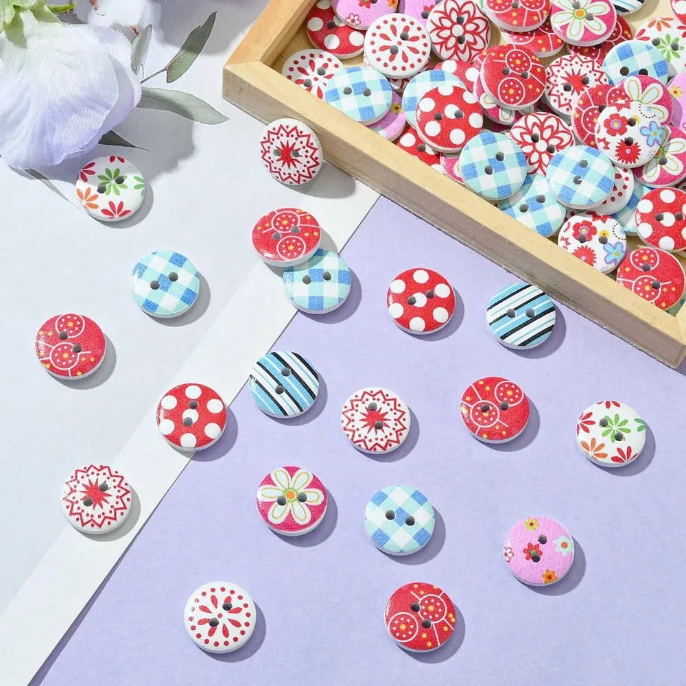 Mixed Flower Wood Buttons for Sewing & DIY Crafts – 50/100pcs