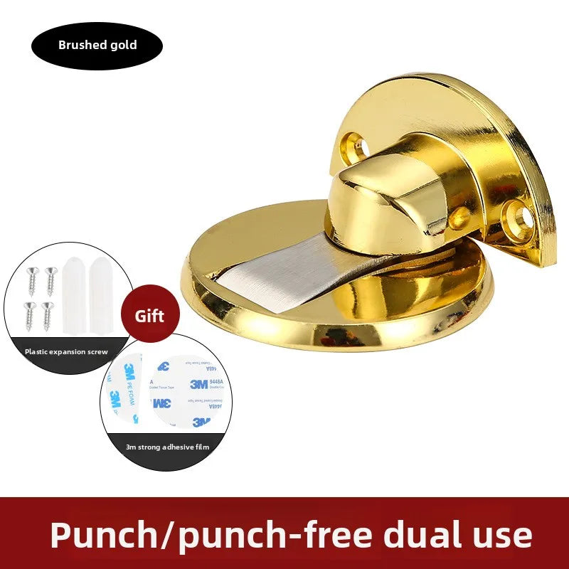 1pc Punch-Free Invisible Magnetic Door Stopper Metal Windproof Self-Locking Mechanical Door Stop Peaceful Pleasures Health and Wellness Gold-thicken