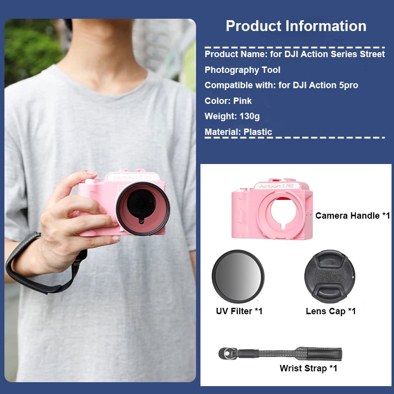 3D Printing Street Grip Vlog Holder Combo Camera Grip Holder For Dji Action5 Pro/4/3 Camera Grip And Camera Accessories Peaceful Pleasures Health and Wellness action 5pro pink