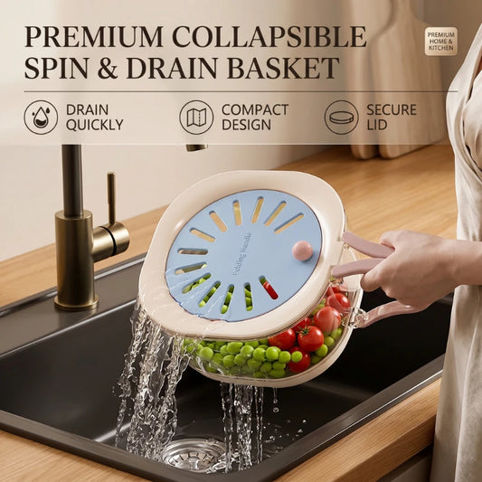 2-in-1 Double Layer Drain Basket, Fruit Drainer Container with Foldable Handle, Multi-Functional Food Strainer Peaceful Pleasures Health and Wellness