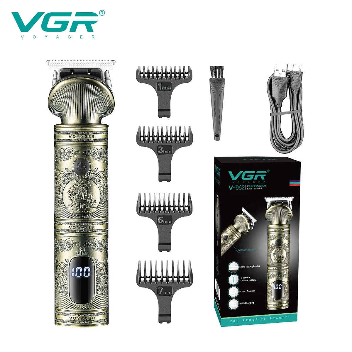 VGR Retro Metal Electric Hair Clipper Household Oil Head Carving Electric Push Clipper T-shaped Blade Hair Trimmer V-962 Peaceful Pleasures Health and Wellness USB