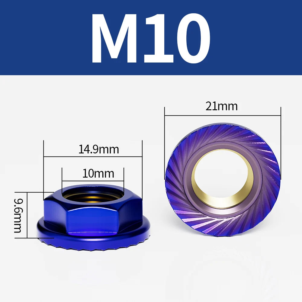 Titanium Blue Stainless Steel Flange Hex Nuts M4–M10 | 5-Pack