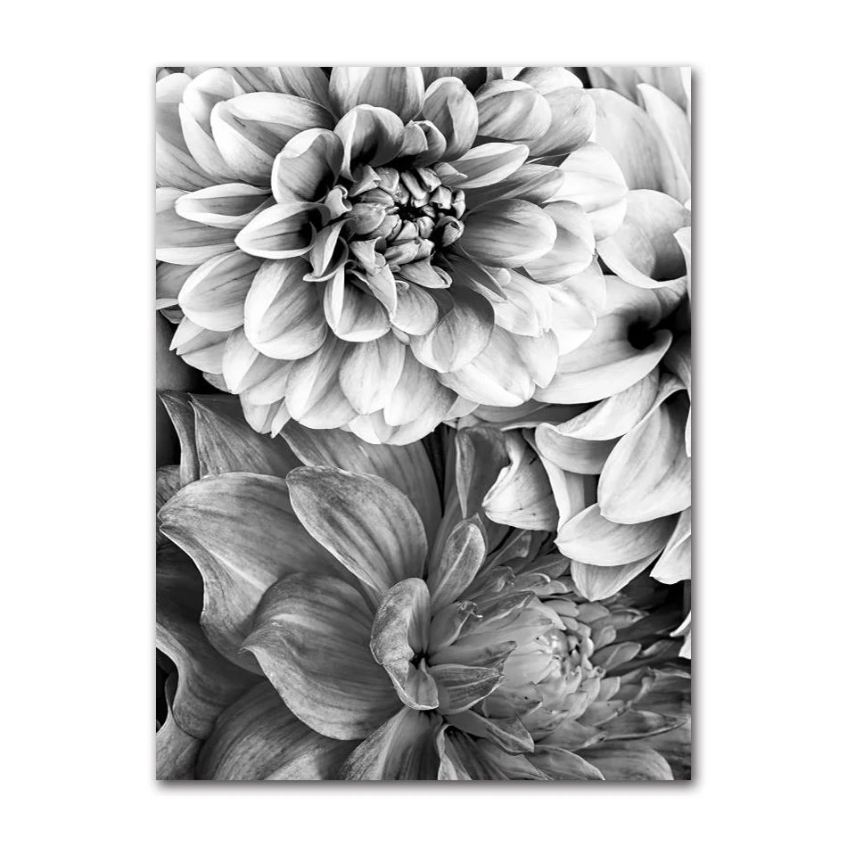 Black & White Floral Canvas Wall Art | Nordic Abstract Poster