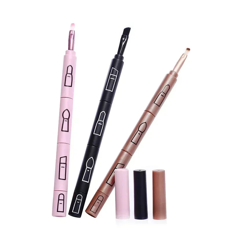 4 In 1 Professional Makeup Brush for Lip, Eyeliner and Eye Shadow, Portable Retractable, Travel Outdoor with Plastic Handle Peaceful Pleasures Health and Wellness