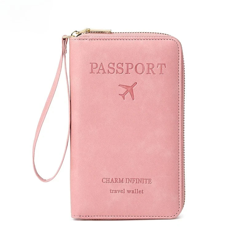 Travel Wallet Passport Holder with Wrist Strap & Card Organizer Travel Passport Wallet Peaceful Pleasures Health and Wellness Pink