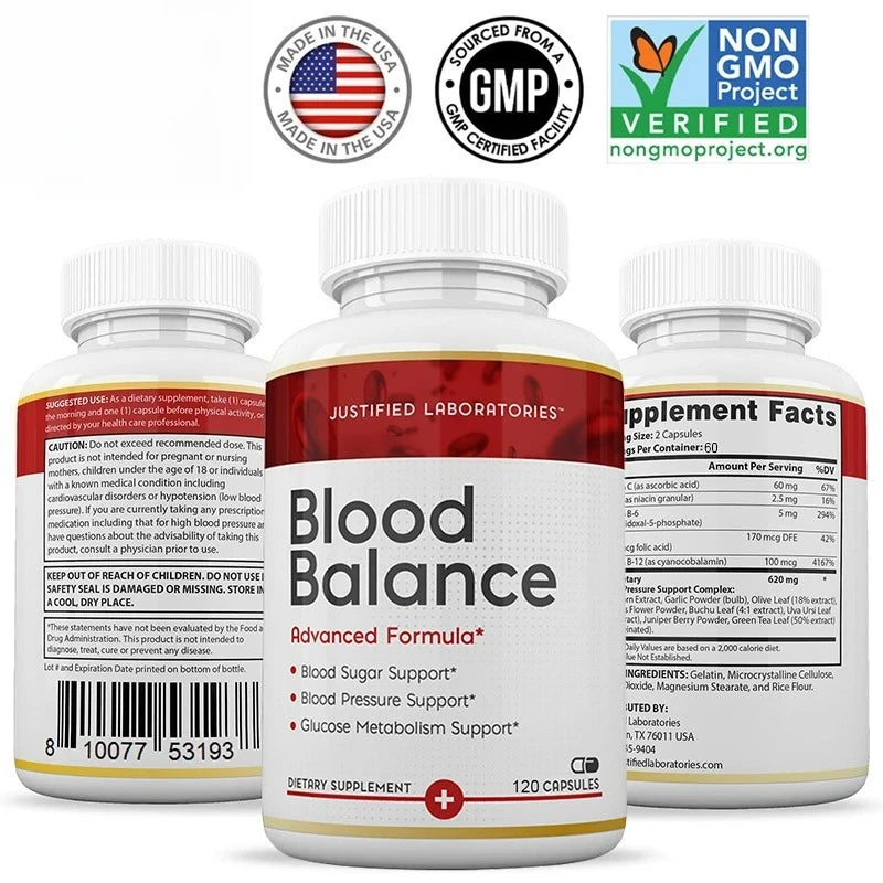 Blood Balance Supplement L Healthy Cholesterol & Triglyceride Levels, Blood Sugar, Blood Pressure, Glucose Metabolism Support Peaceful Pleasures Health and Wellness 120 count-3 bottle