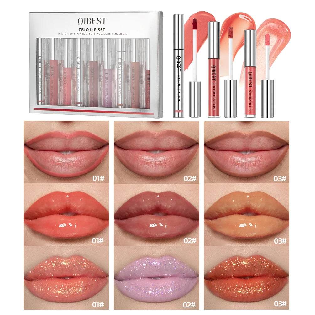 QIBEST Multifunctional Lip Makeup Kits Peel Off Lip Stain,Lip Glaze,Shimmer Lip Oil Balm Lasting Lipgloss Tint Colorful Cosmetic Peaceful Pleasures Health and Wellness SET A