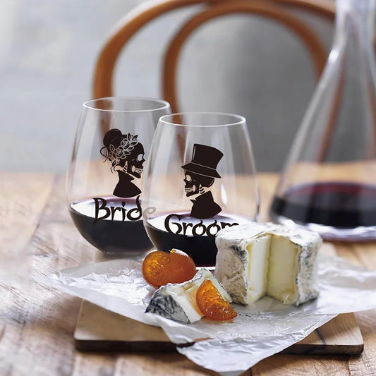Skull Bride Groom Wine Glass Valentine's Day Autumn Halloween Cup Anniversary Wedding Couple Gift Bachelorette Party Decoration Peaceful Pleasures Health and Wellness