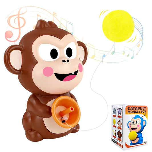 Catapult Monkey Game Music Kids Shooting Ball Interactive Table Toy Peaceful Pleasures Health and Wellness Brown