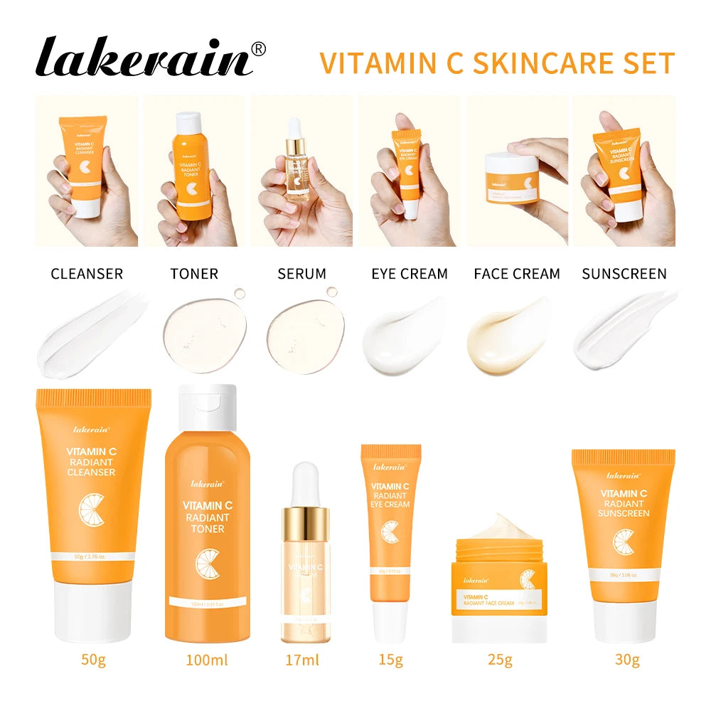 Lakerain Vitamin C Skin Care Set Whitening Cream Dark Spots Serum Dark Circle Eye Facial Cleaning Moisturizing Sunscreen Kits Peaceful Pleasures Health and Wellness VC SKINCARE SET