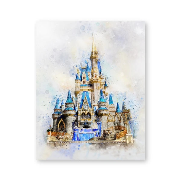 Watercolor Princess Castle Canvas Print | Girls Nursery Wall Art