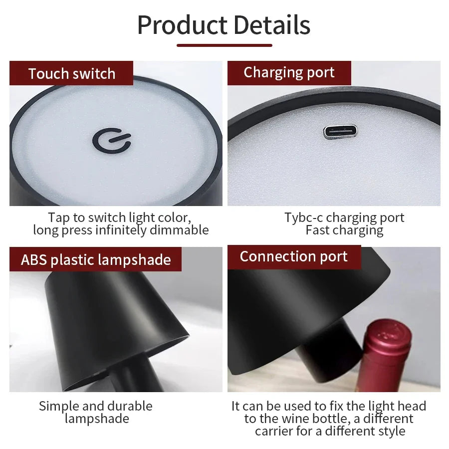 GGBEE Rechargeable LED Touch Table Lamp – 3-Color Dimmable