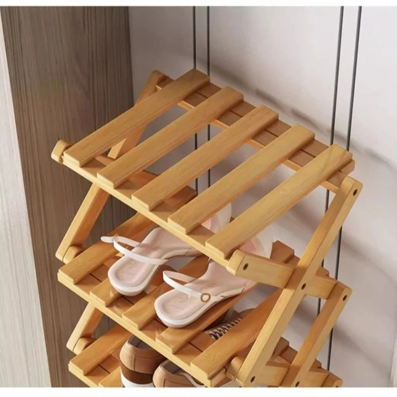Bamboo Folding Shoe Rack | 4/8/9 Tier Vertical Shoe Organizer