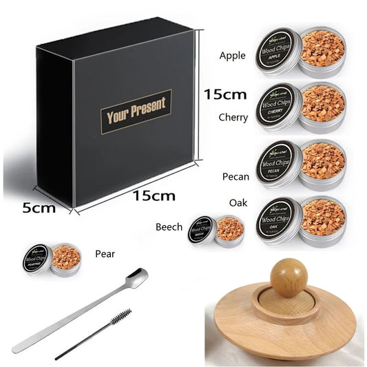6Aroma Wooden Chips with Utensils & Smoked Lid Nature's Elegance Carfted for Your Table Cheese Board Set or Smoked Bread Bin Peaceful Pleasures Health and Wellness Beech Lid