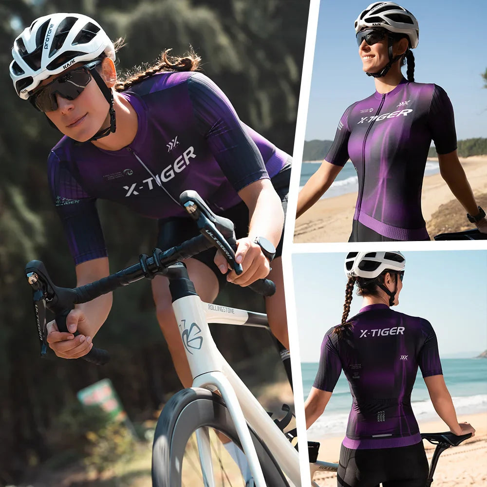 X-TIGER Women's Short Sleeve MTB Cycling Jersey | Full Zip