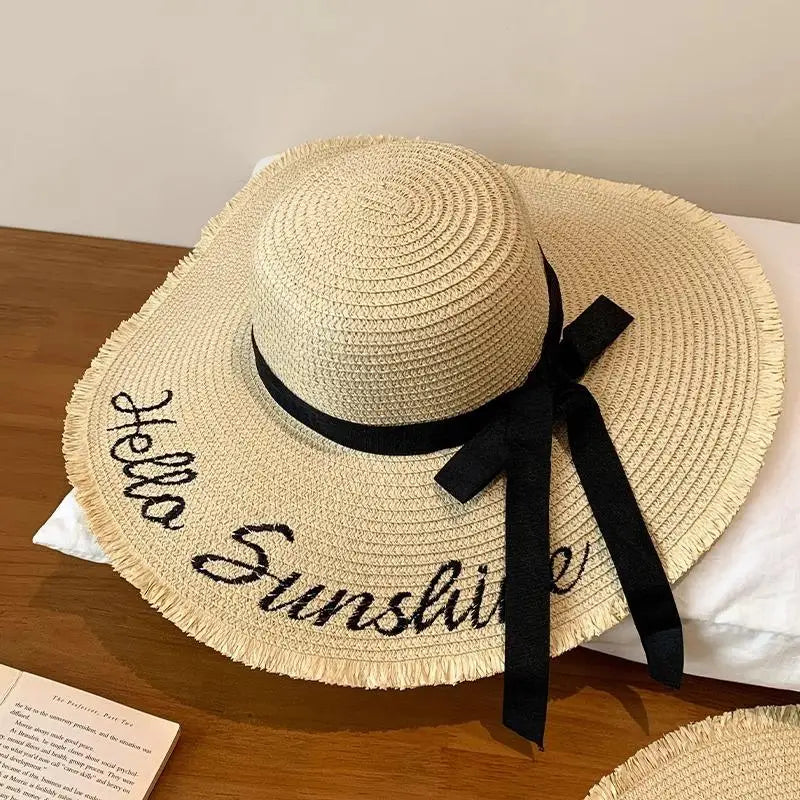 Women's Oversized Bow Straw Sun Hat – UV Protection Beach Hat