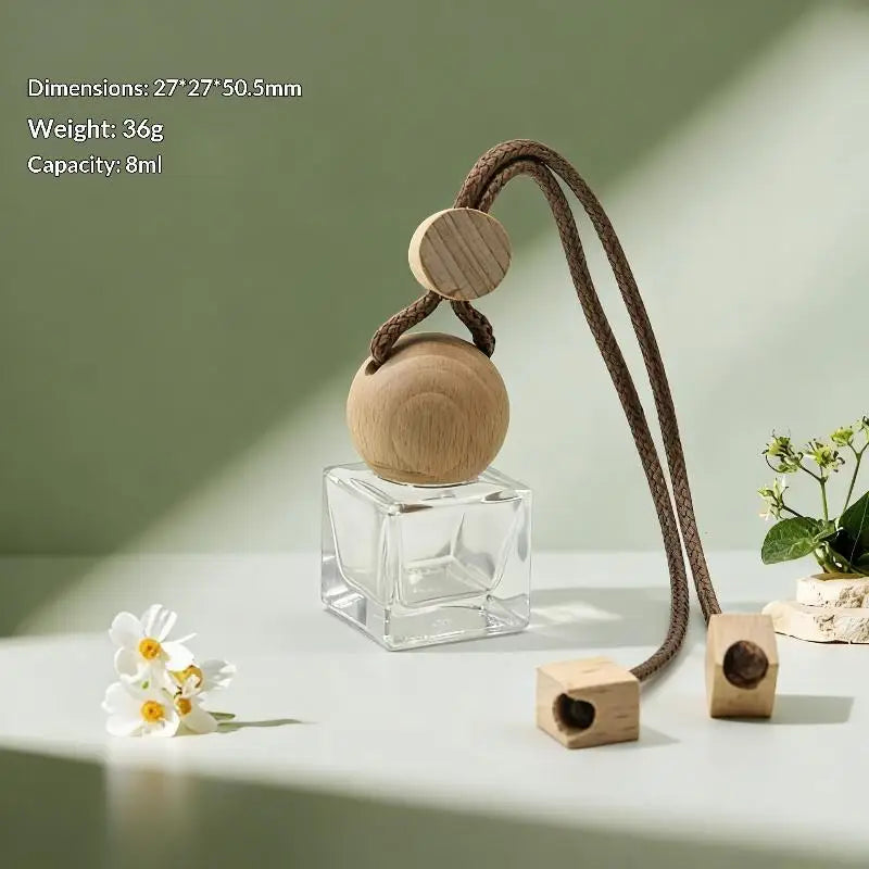 Refillable Glass Car Air Freshener Pendant | Wood Cap Diffuser
