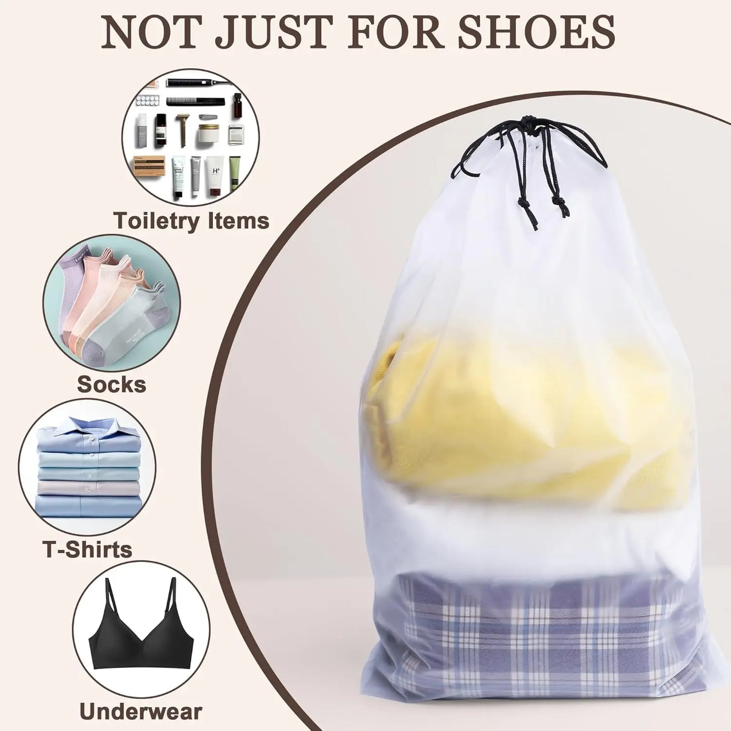 18-Pack Clear Travel Shoe Bags – Water-Resistant PEVA Drawstring Travel Accessories Peaceful Pleasures Health and Wellness