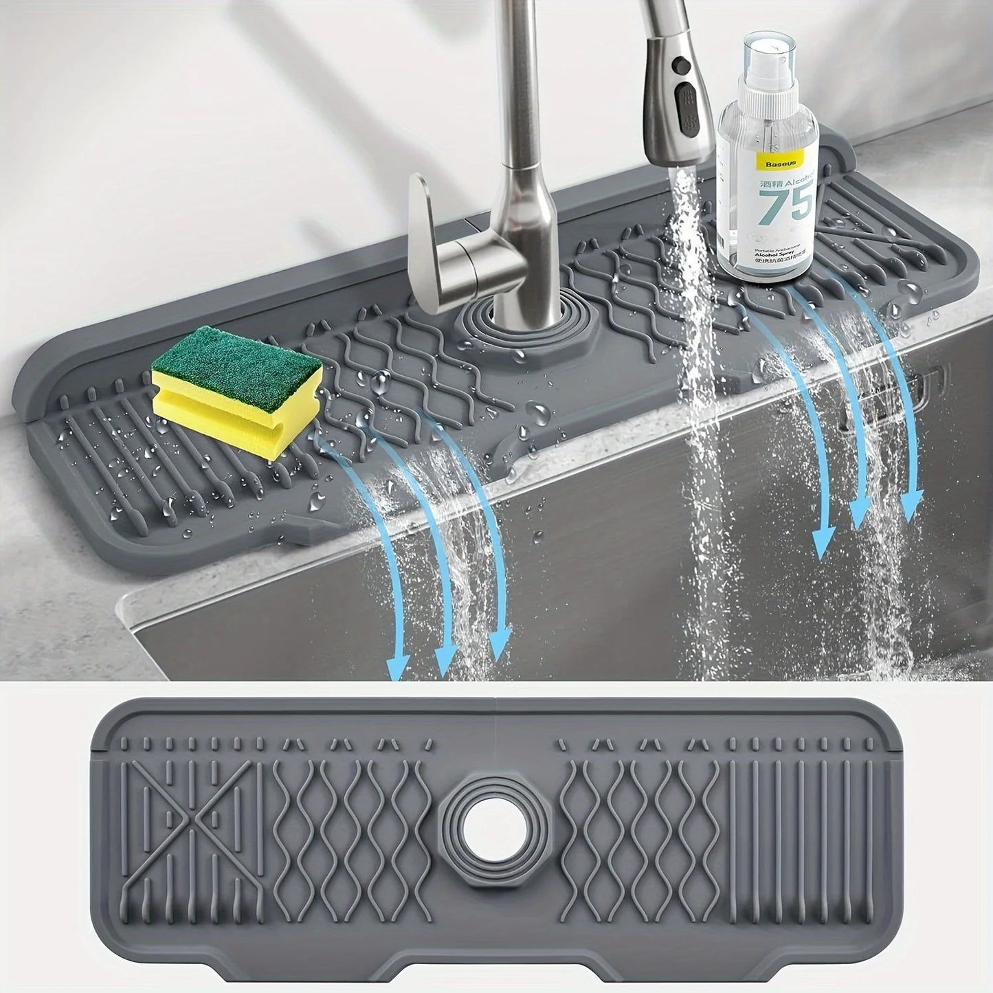 Silicone Faucet Splash Guard & Sink Drip Catcher Mat