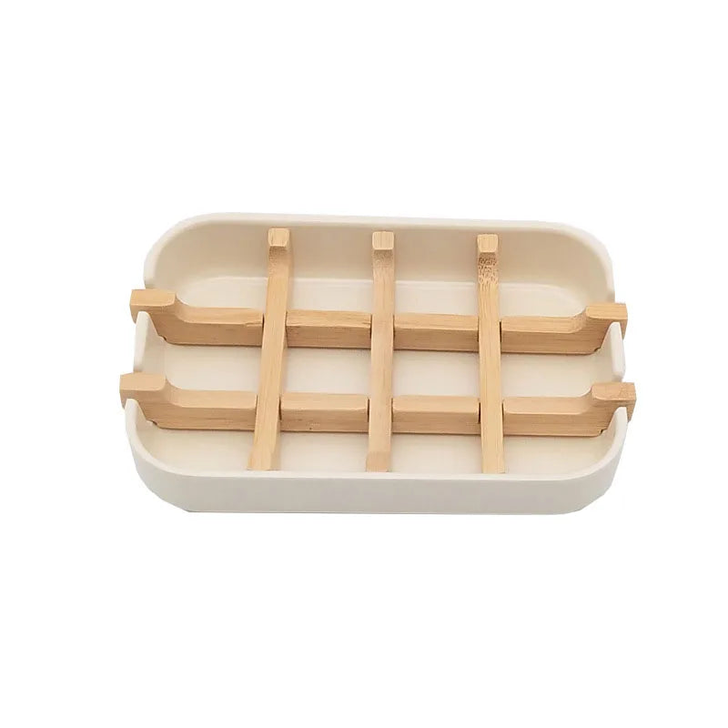 Bamboo wooden soap dish, bathroom soap rack, shower soap rack, sink deck, bathtub, shower tray Peaceful Pleasures Health and Wellness White