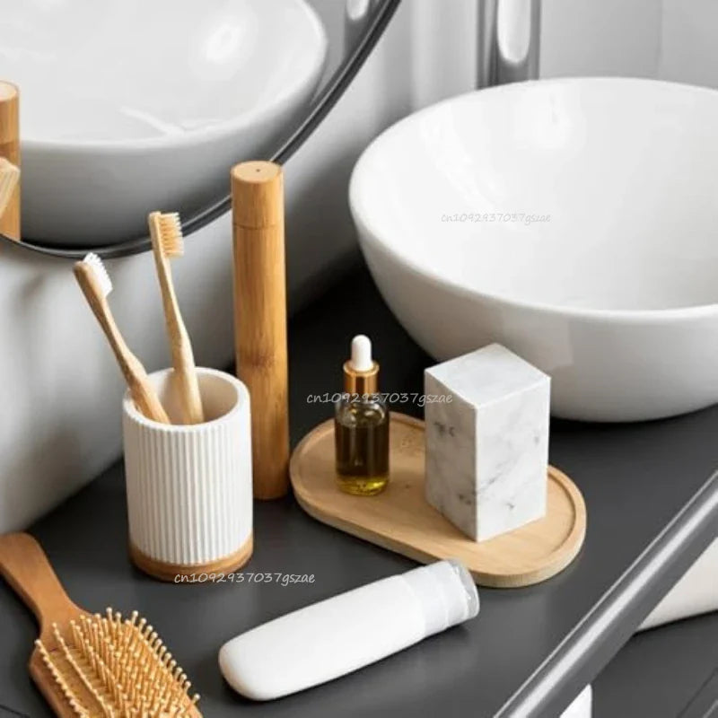 Bamboo Wood Tray Set – Plant, Bathroom & Kitchen Organizer