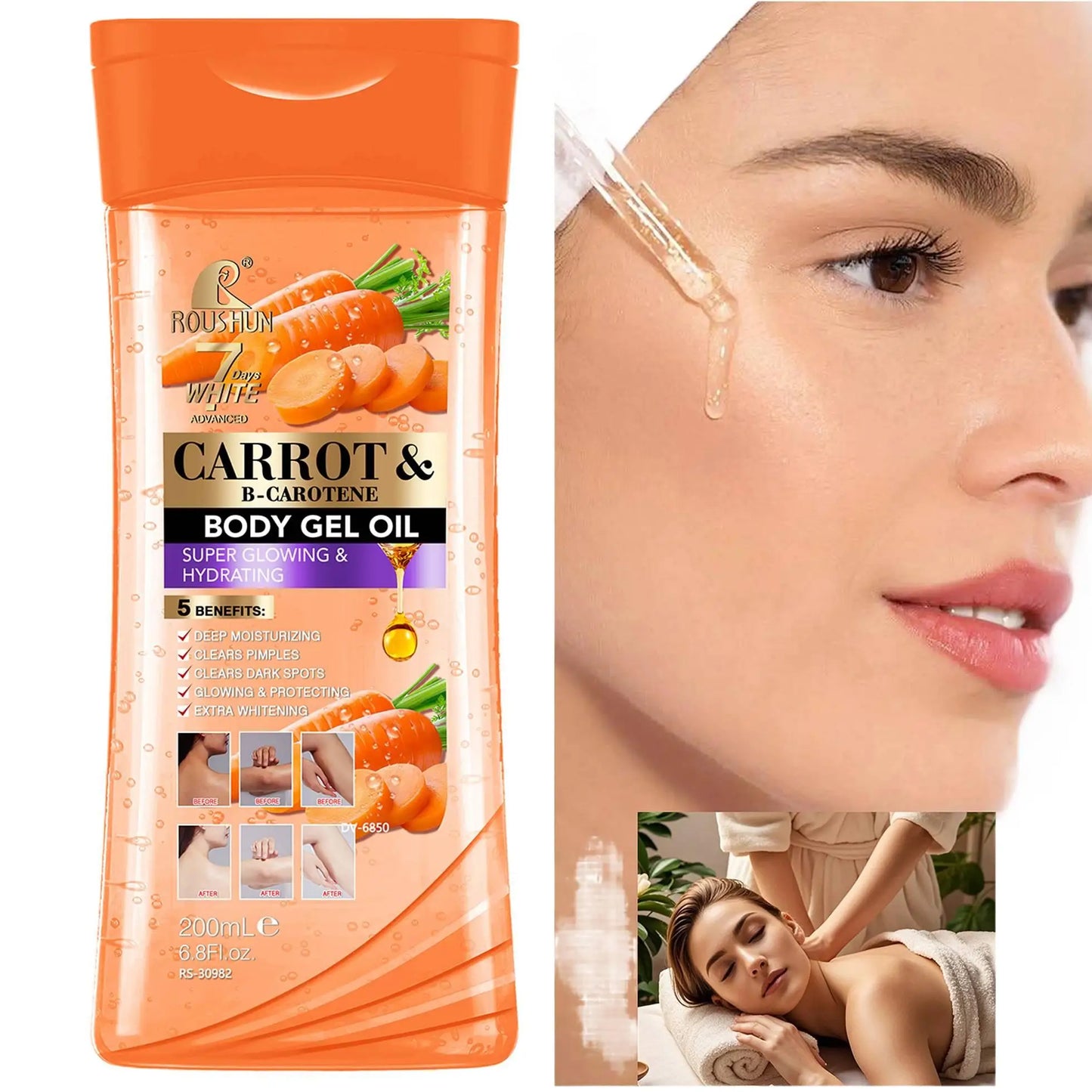 200ML CARROT B-CAROTENE BODY GEL OIL Moisturizing Essential Oil Body Oil Unisex Full Body Care Oil for Body, Face, Hand, Peaceful Pleasures Health and Wellness CARROT B-CAROTENE B