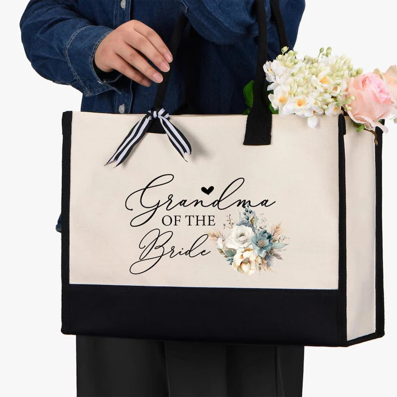 Grandma of the Bride Canvas Tote Bag | Blue Floral Wedding Gift
