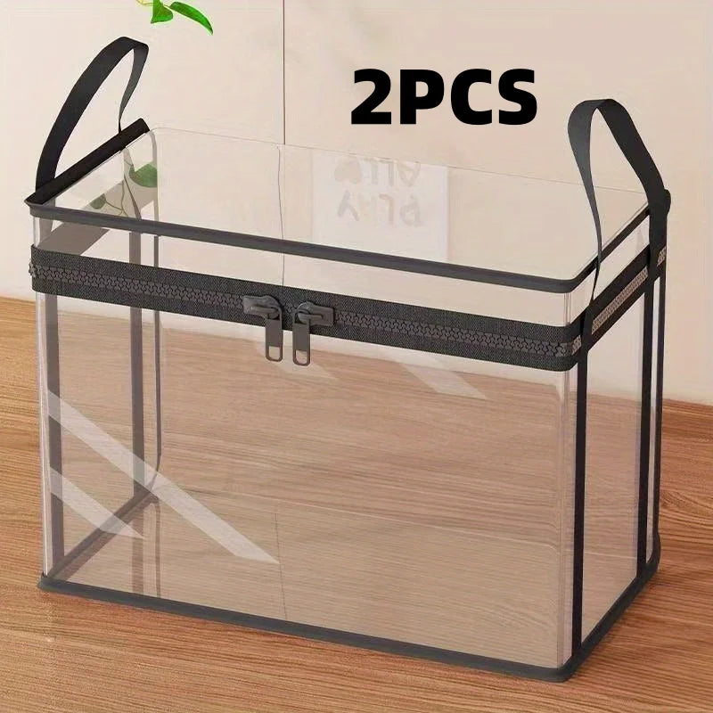2-Pack Large Transparent Storage Boxes, Foldable and Space-Saving with Flip Lids, Large Rectangular Organizer Boxes with Front Lids and Covers, Space-Saving Design Suitable for Books, Clothes, Office, Home, Travel, Durable Pl Peaceful Pleasures Health and Wellness 2Pcs