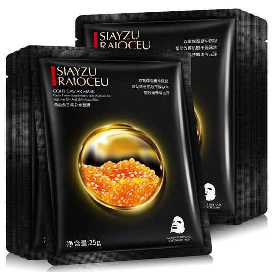 Golden Caviar Face Mask Sheets – Anti-Aging & Moisturizing 10pk Sheet Face Mask Peaceful Pleasures Health and Wellness