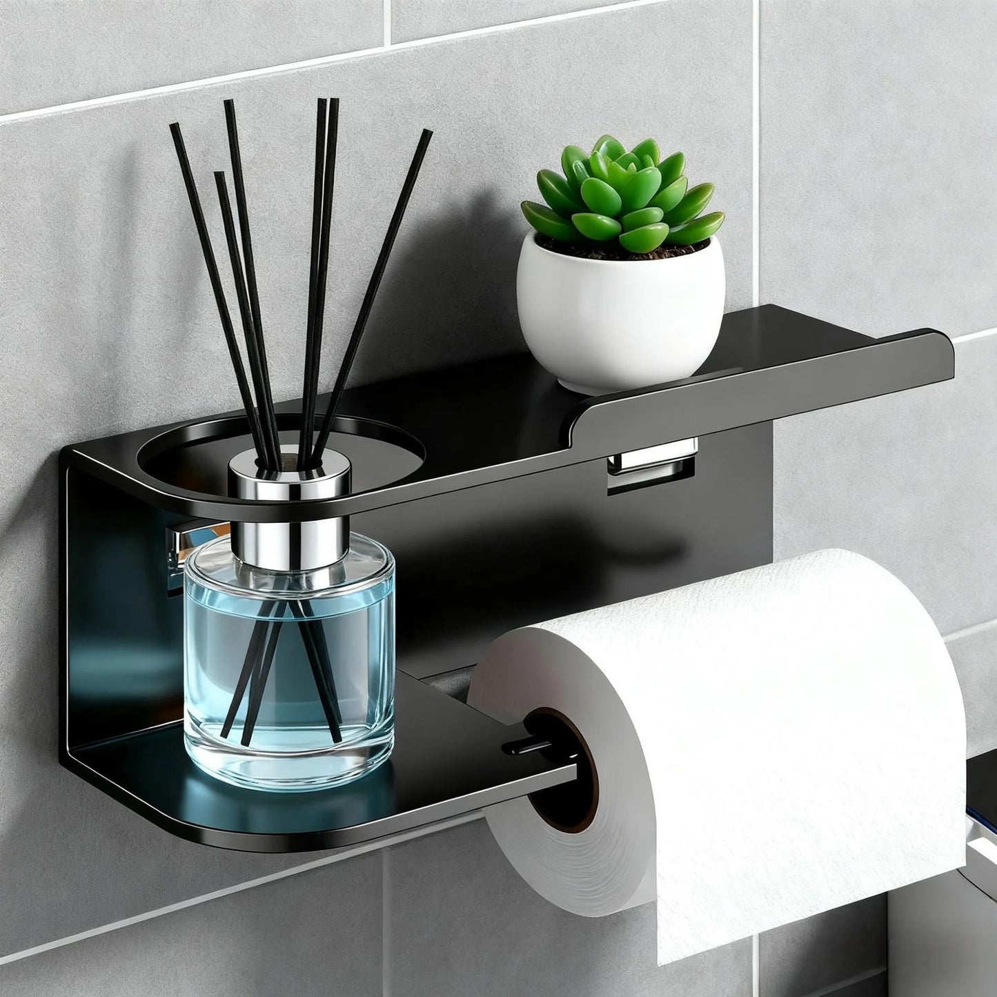 Wall-Mounted Toilet Paper Holder with Shelf & Drawer