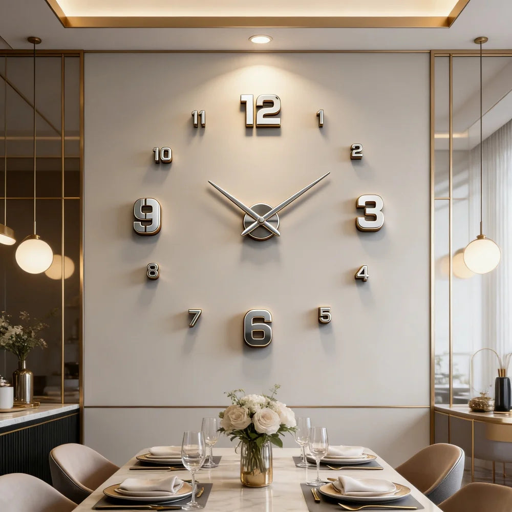 New Modern Design Large Wall Clock 3D DIY Quartz Clocks Fashion Watches Acrylic Mirror Stickers Living Room Home Decor Horloge Peaceful Pleasures Health and Wellness