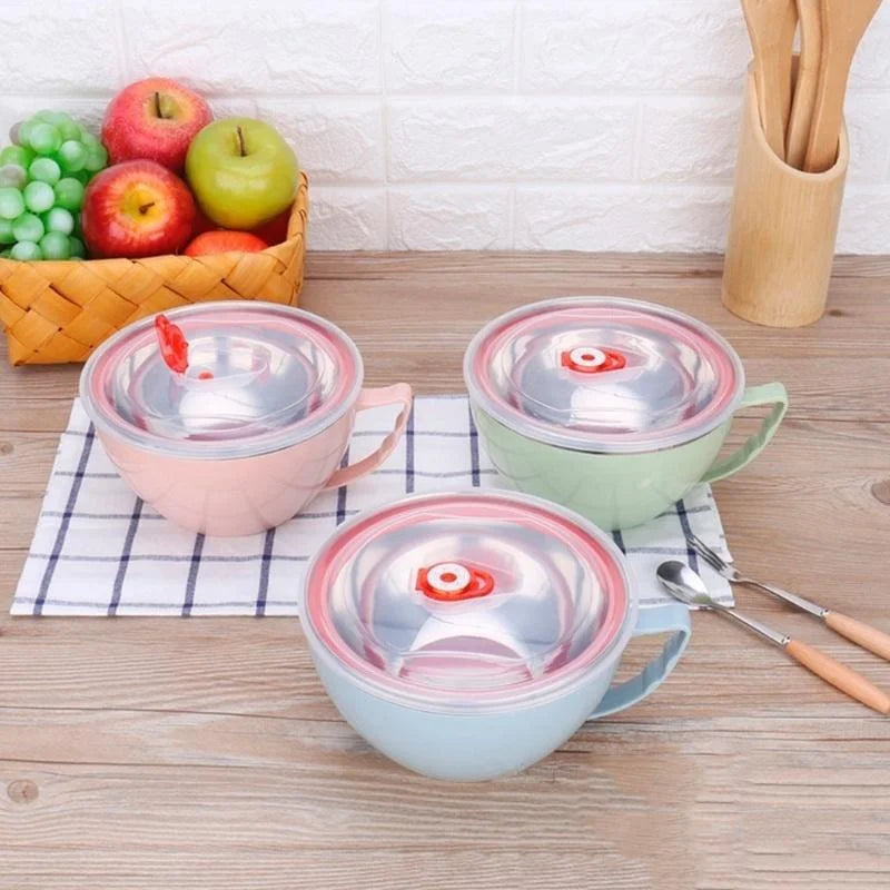 Stainless Steel Bowl with Handle – Anti-Scald Noodle & Mixing Bowl (450ml)