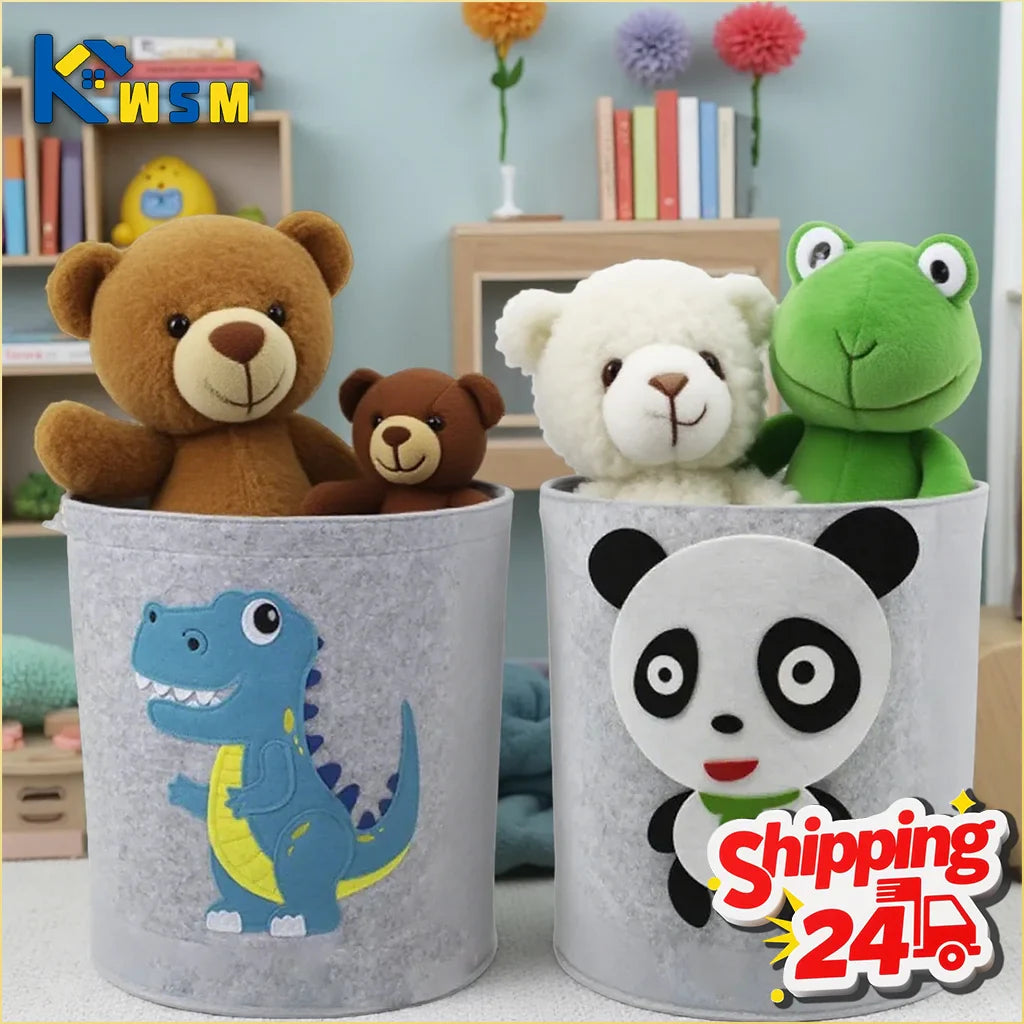 Felt Cartoon Toy Storage Basket – Kids Nursery Hamper Organizer