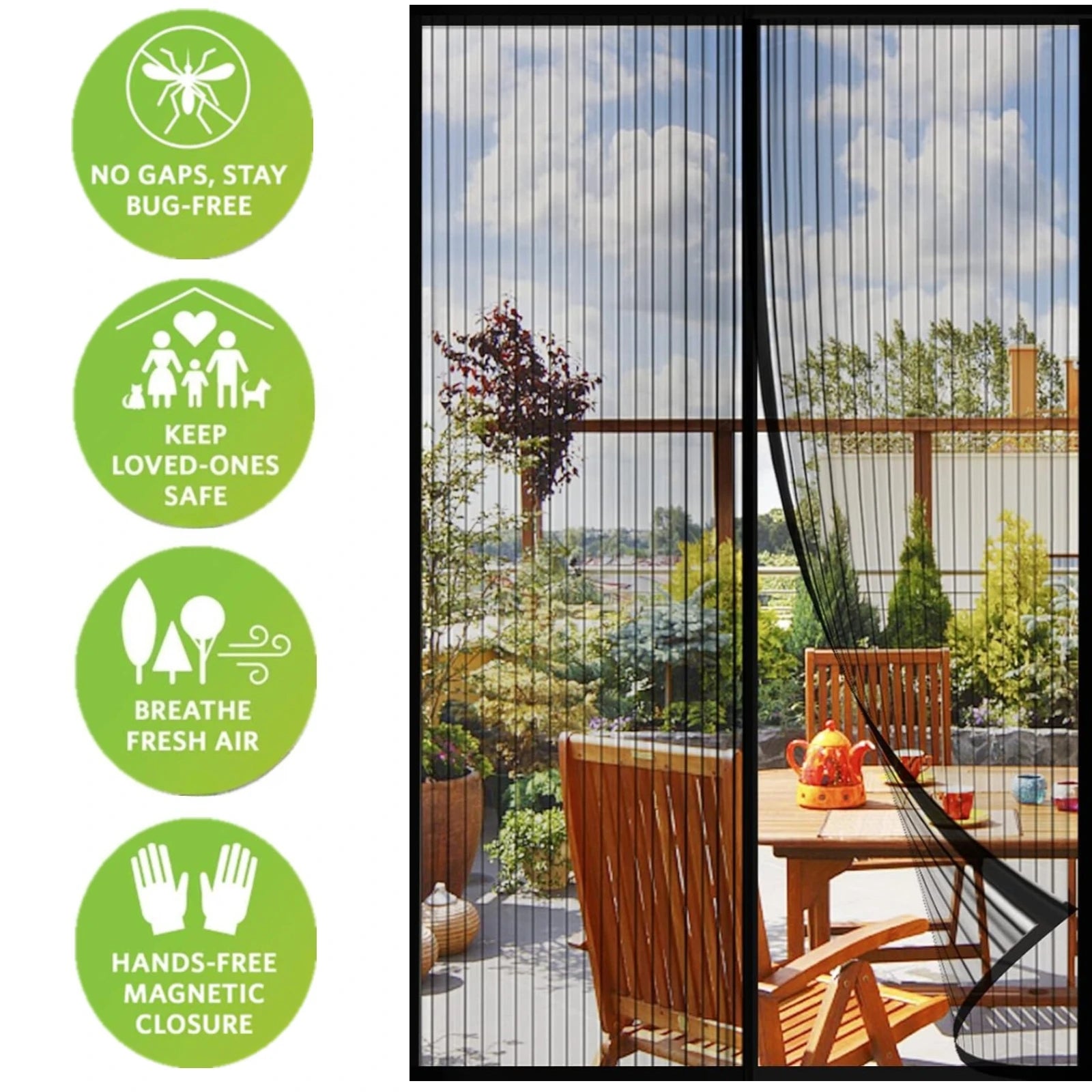 Anti Mosquito Magnetic Screen Door Curtain Fits Door Size 38"x82" Reinforced Self-Closing Net with Magnets Household Mesh Peaceful Pleasures Health and Wellness