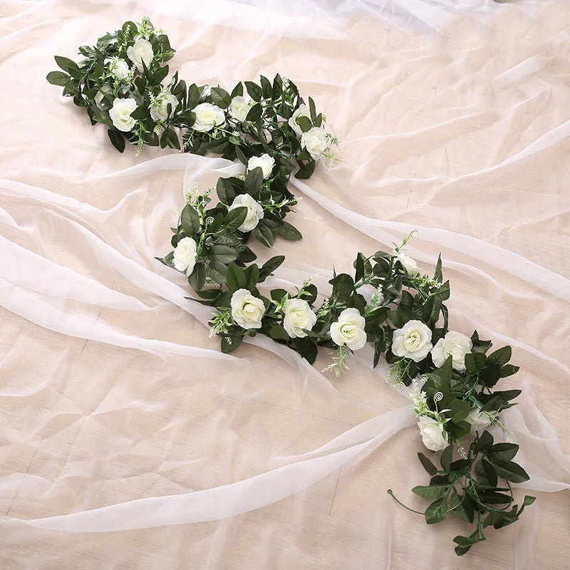 Silk Artificial Rose Vine Garland | Hanging Fake Flower Wall Decor