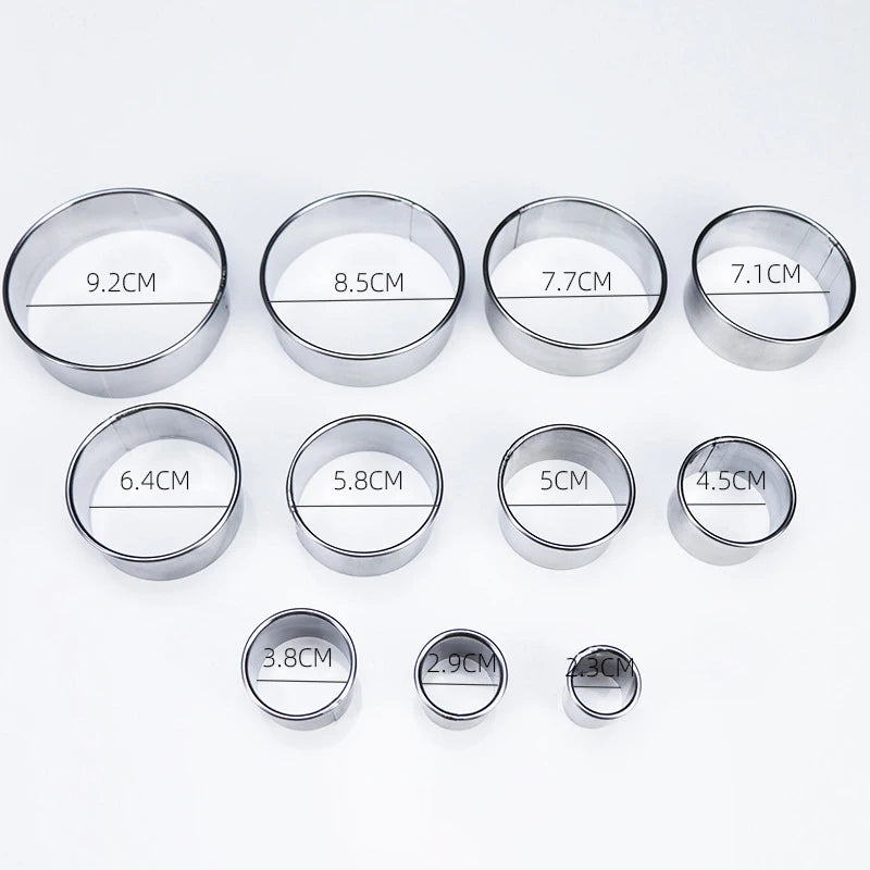 11pcs/Set Stainless Steel Round Cookie Moulds Practical Biscuit Cutters Circle DIY Mousse Cake Dessert Pastry Decorating Tool Peaceful Pleasures Health and Wellness