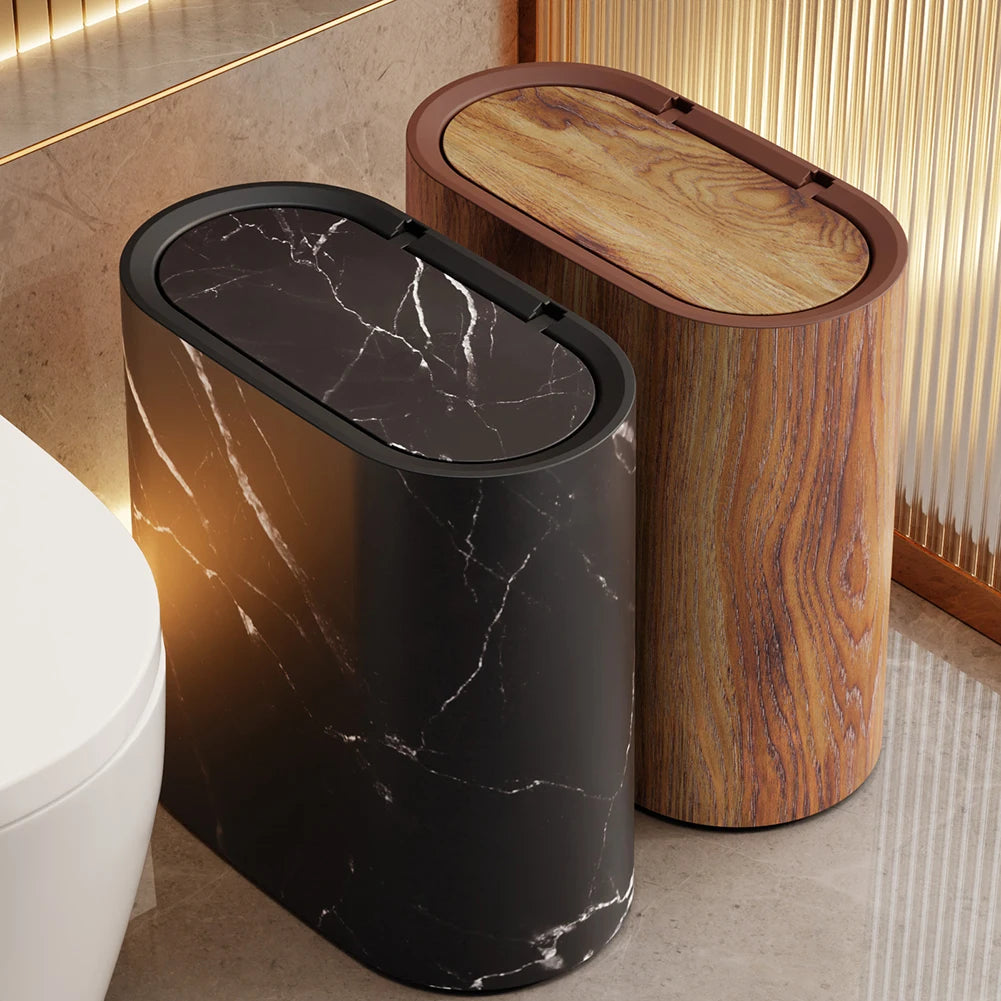 Bathroom Small Trash Can Marble Pattern Slim Large Capacity Garbage Bin Spillproof Narrow Wastebasket With Lid For Home Kitchen Peaceful Pleasures Health and Wellness