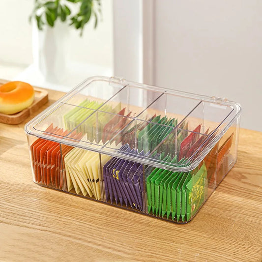 8-Compartment Acrylic Tea Box Organizer with Lid | Tea Storage Tea Bag Organizer Peaceful Pleasures Health and Wellness
