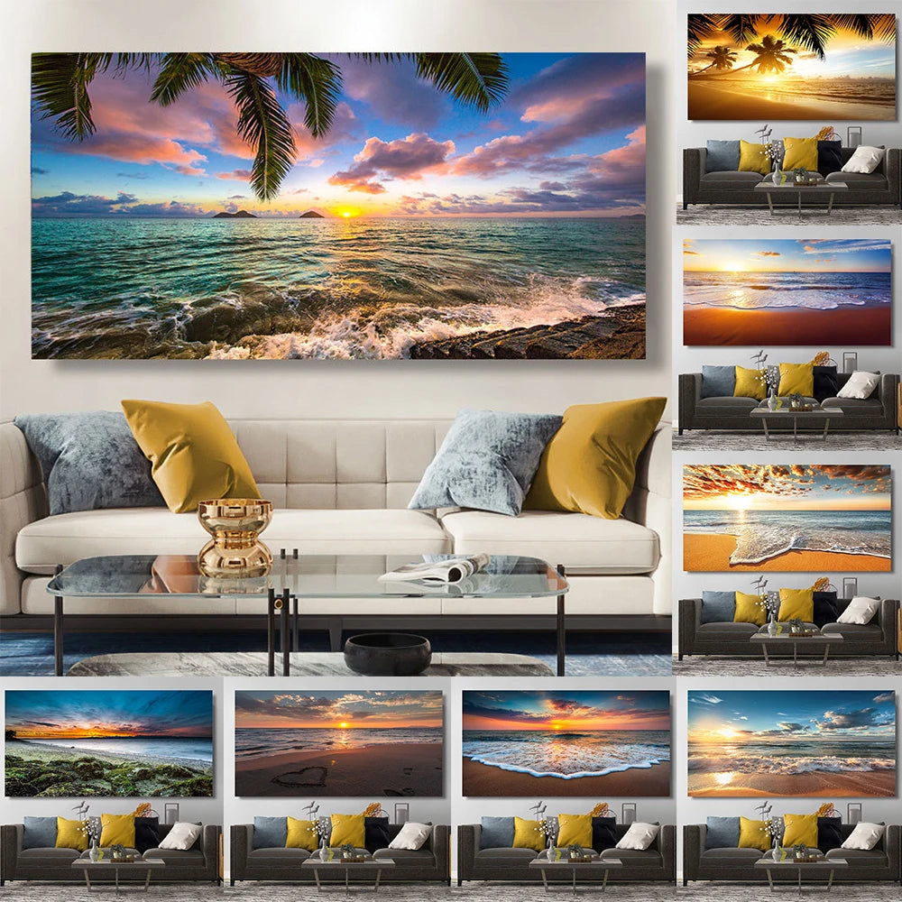 Natural Modern Seascape Wall Pictures Landscape Beach Sea Ocean Canvas Painting Wall Art Posters for Living Room Decor Cuadros Peaceful Pleasures Health and Wellness