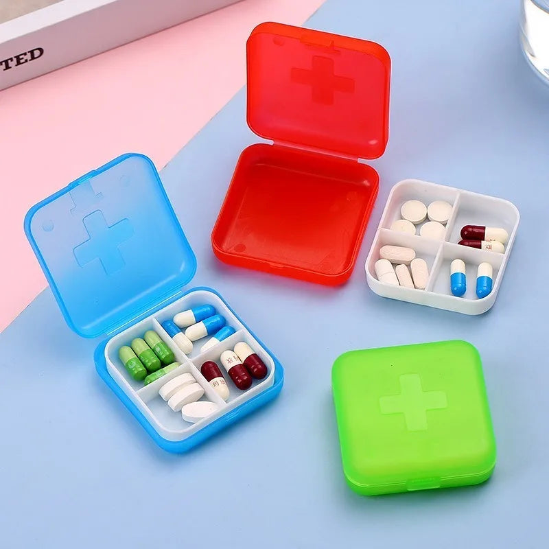 4Grids Cross Print Pill Box Portable Mini Plastic Pill Storage Pure Color Pocket Medicine Box Outdoor Home Pill Case Peaceful Pleasures Health and Wellness