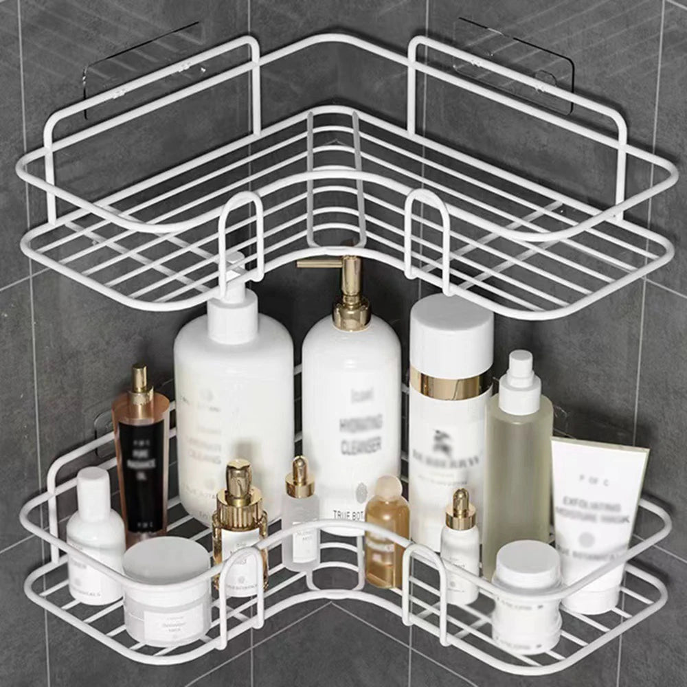 1PC Wall Mounted Non-Perforated Metal Triangle Storage Rack for Bathroom Toilet Shower Area Washbasin Organization Peaceful Pleasures Health and Wellness