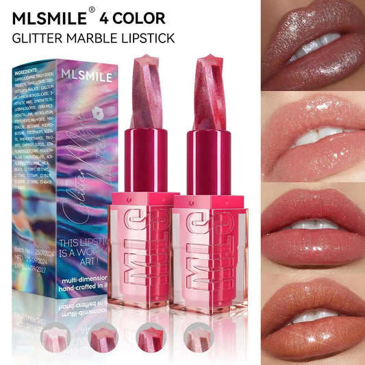 MLSMILE Spiral Star Glitter Marble Lipstick – Matte & Pearlescent Glitter Marble Lipstick Oasis Select