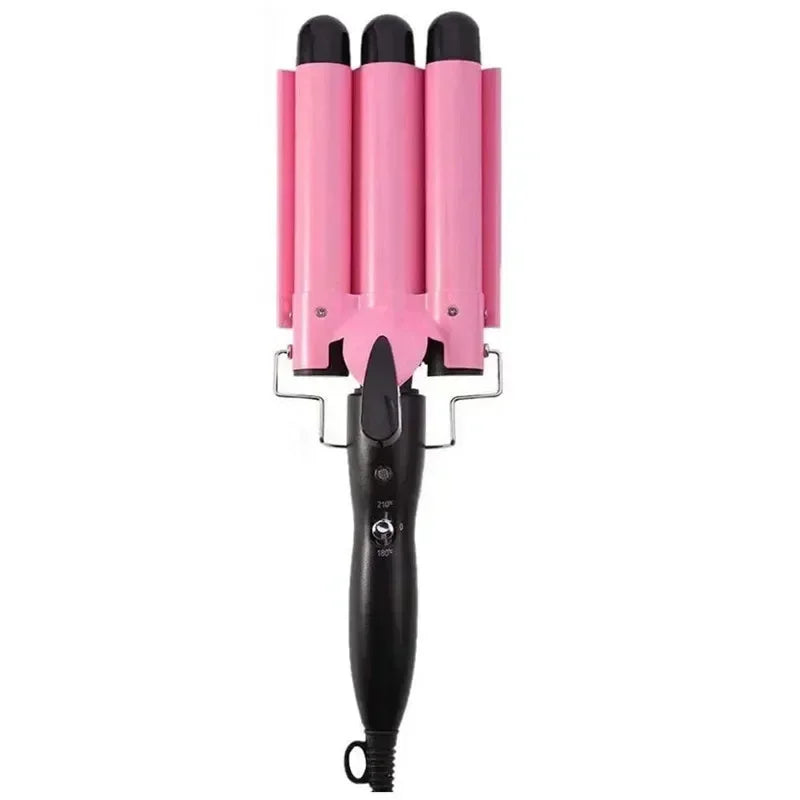 Professional Hair Curling Iron Ceramic Triple Barrel Hair-Curler Irons Hair Wave Waver Styling Tools Hair Styler Wand for Woman Peaceful Pleasures Health and Wellness Pink-22mm US