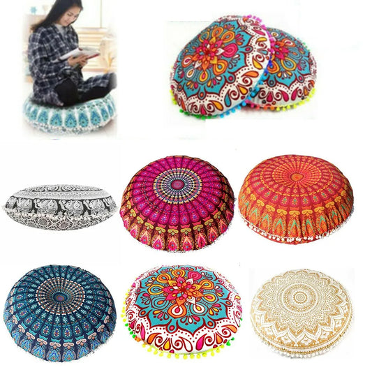 Round Pattern Pillowcase Bohemian Cushion Cover Floor Printed Pillows Peaceful Pleasures Health and Wellness