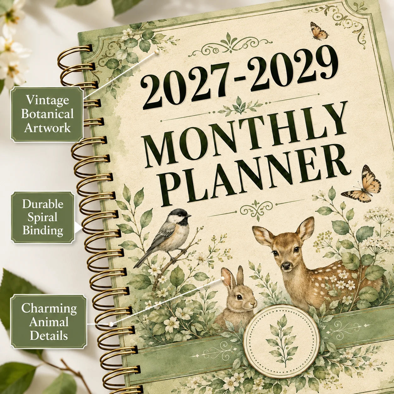 2027-2029 Forest Animal Wind Monthly Plan A5 Spiral Binding Schedule