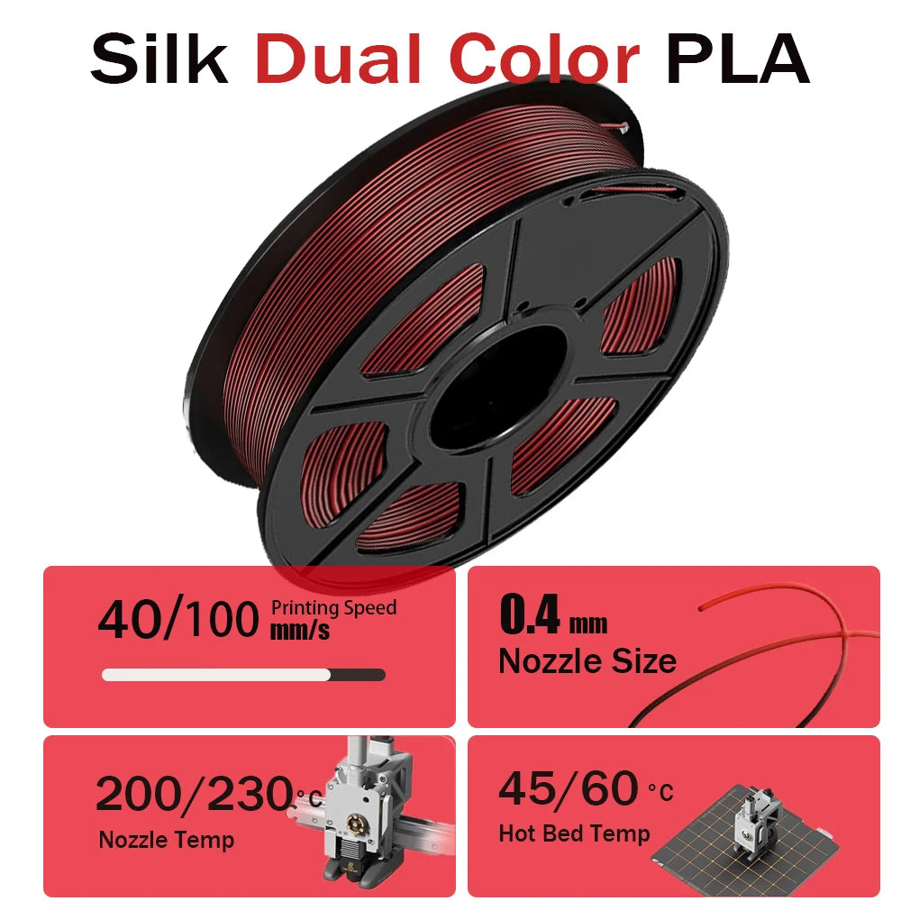 Silk Dual Color PLA Filament 1.75mm – Chrome Coextrusion DINGSUN 3D