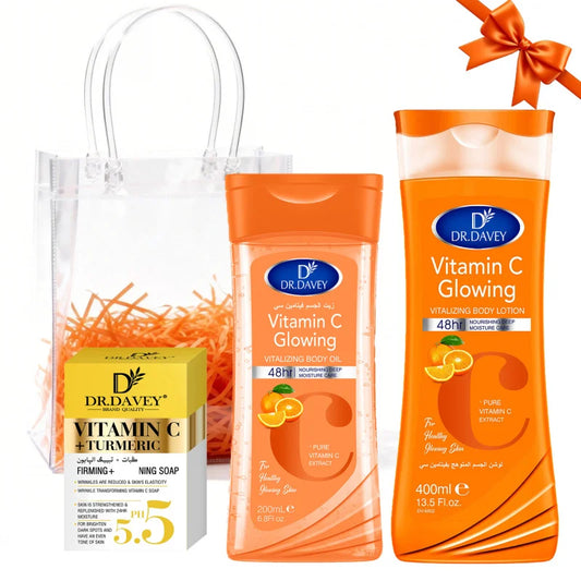 DR.DAVEY VITAMIN C Skin Care3Set Body Lotion+Soap+Body Oil Four Seasons Skin Care Set Gift Cleansing Hydrating and Moisturizing Peaceful Pleasures Health and Wellness